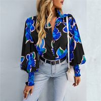 Women's Blouse Long Sleeve Blouses Printing Casual Printing Plaid Flower main image 3