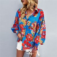 Women's Blouse Long Sleeve Blouses Printing Casual Printing Plaid Flower main image 2