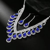 Fashion Claw Chain Rhinestone Zircon Angel Tear Drop Necklace Earrings Bridal Jewelry Set sku image 11