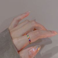 Simple Style Colorful Rhinestones Metal Wholesale Open Ring main image 4