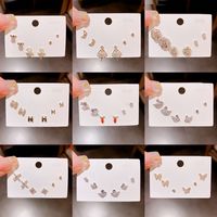 3 Piece Set Sweet Animal Flower Copper Plating Inlay Zircon Ear Studs main image 1