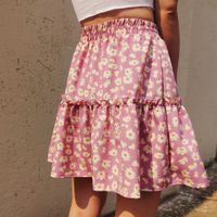 Summer Preppy Style Ditsy Floral Polyester Above Knee Skirts main image 3