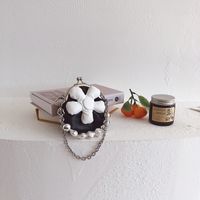 Girl's Mini Pu Leather Flower Cute Beading Pearls Buckle Crossbody Bag sku image 3