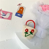 Girl's Small Summer Straw Flower Cute Open Handbag sku image 1