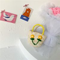 Girl's Small Summer Straw Flower Cute Open Handbag sku image 2