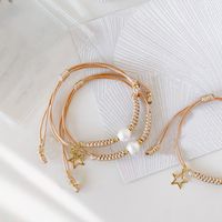 Ig Style Bohemian Star Freshwater Pearl Wax Rope Plating 18k Gold Plated Women's Bracelets main image 1