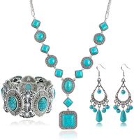 Retro Square Oval Water Droplets Alloy Inlay Turquoise Women's Bracelets Earrings Necklace main image 1