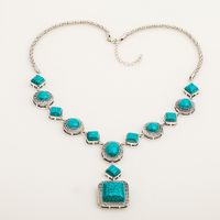 Retro Square Oval Water Droplets Alloy Inlay Turquoise Women's Bracelets Earrings Necklace sku image 3