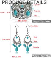 Retro Square Oval Water Droplets Alloy Inlay Turquoise Women's Bracelets Earrings Necklace main image 4