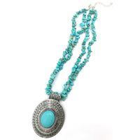 Retro Oval Alloy Turquoise Gravel Wholesale Pendant Necklace main image 3