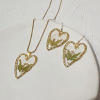 Wholesale Sweet Heart Shape Flower Stainless Steel Arylic Earrings Necklace main image 1