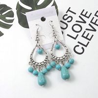 Retro Square Oval Water Droplets Alloy Inlay Turquoise Women's Bracelets Earrings Necklace sku image 1