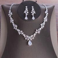 Bridal Water Droplets Flower Alloy Rhinestone Women's Earrings Necklace sku image 2