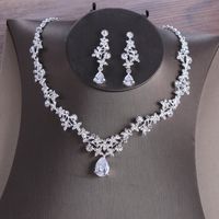 Bridal Water Droplets Flower Alloy Rhinestone Women's Earrings Necklace main image 1