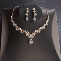 Elegant Water Droplets Alloy Inlay Crystal Rhinestones Women's Earrings Necklace sku image 4