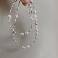 Simple Style Round Sterling Silver Beaded Pearl Necklace main image 5