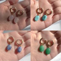 1 Pair Retro Water Droplets Stainless Steel Natural Stone Plating Drop Earrings main image 4