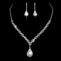 Glam Water Droplets Tassel Rhinestone Copper Women's Bracelets Earrings Necklace sku image 22