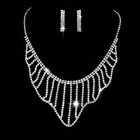 Glam Water Droplets Tassel Rhinestone Copper Women's Bracelets Earrings Necklace sku image 24