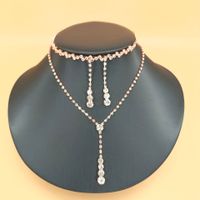 Glam Water Droplets Tassel Rhinestone Copper Women's Bracelets Earrings Necklace sku image 17