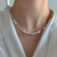 Simple Style Round Sterling Silver Beaded Pearl Necklace main image 2