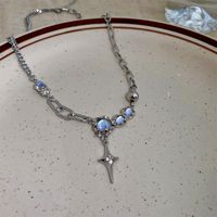 Retro Star Heart Shape Flower Beaded Alloy Inlay Rhinestones Women's Necklace sku image 14