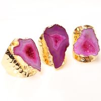 Casual Irregular Crystal Agate Gold Plated Crystal Wholesale Open Ring main image 3