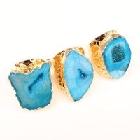 Casual Irregular Crystal Agate Gold Plated Crystal Wholesale Open Ring main image 4