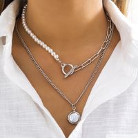 Baroque Stitching Braided Pearl Ot Buckle Round Bead Double Layer Necklace sku image 1