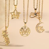 Mama Letter Star Heart Shape Copper Plating Inlay Zircon 14k Gold Plated Necklace main image 1