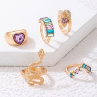 Elegant Heart Shape Snake Rectangle Rhinestones Zircon Alloy Wholesale Rings main image 3