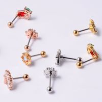 1 Piece Commute Heart Shape Key Copper Inlay Artificial Gemstones Ear Studs main image 4