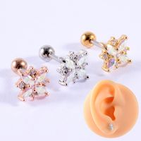 1 Piece Simple Style Waves Heart Shape Butterfly Plating Inlay Stainless Steel Artificial Gemstones Ear Studs main image 3