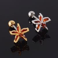 1 Piece Retro Starfish Crab Stainless Steel Copper Inlay Zircon Ear Studs sku image 21