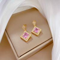 Casual Square Titanium Steel Copper Plating Inlay Artificial Gemstones Gold Plated Earrings sku image 2