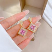 Casual Square Titanium Steel Copper Plating Inlay Artificial Gemstones Gold Plated Earrings main image 4