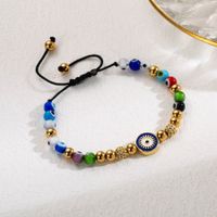 Ins Style Portrait Cross Devil's Eye Stainless Steel Artificial Pearl Stone Enamel Plating Inlay Artificial Gemstones Gold Plated Bracelets sku image 2