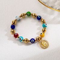 Ins Style Portrait Cross Devil's Eye Stainless Steel Artificial Pearl Stone Enamel Plating Inlay Artificial Gemstones Gold Plated Bracelets main image 2
