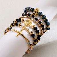 Ins Style Human Cross Stainless Steel Stone Beaded Plating Inlay Artificial Gemstones Gold Plated Bracelets main image 1
