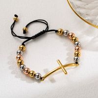 Ins Style Human Cross Stainless Steel Stone Beaded Plating Inlay Artificial Gemstones Gold Plated Bracelets main image 4