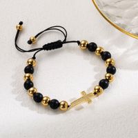 Ins Style Human Cross Stainless Steel Stone Beaded Plating Inlay Artificial Gemstones Gold Plated Bracelets sku image 3