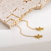 1 Pair Elegant Cross Butterfly Plating Inlay Stainless Steel Zircon Gold Plated Drop Earrings sku image 1