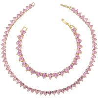 Luxurious Heart Shape Copper 18k Gold Plated Zircon Bracelets Necklace In Bulk main image 1