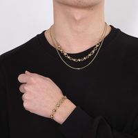 Acier Au Titane Plaqué Or 18K Hip Hop Placage Géométrique Bracelets Collier main image 8