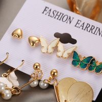 Wholesale Jewelry 1 Set Retro Round Heart Shape Butterfly Imitation Pearl Alloy Shell Earrings main image 3