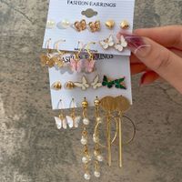 Wholesale Jewelry 1 Set Retro Round Heart Shape Butterfly Imitation Pearl Alloy Shell Earrings main image 6