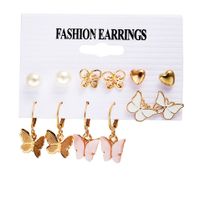 Wholesale Jewelry 1 Set Retro Round Heart Shape Butterfly Imitation Pearl Alloy Shell Earrings sku image 1