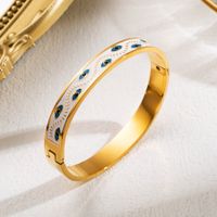 Ethnic Style Devil's Eye Heart Shape Stainless Steel Enamel Gold Plated Bangle sku image 2