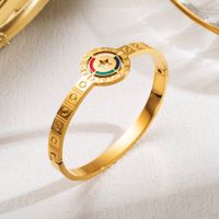 Cute Artistic Star Moon Stainless Steel Enamel Hollow Out 18k Gold Plated Bangle sku image 1