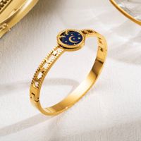 Cute Artistic Star Moon Stainless Steel Enamel Hollow Out 18k Gold Plated Bangle main image 3